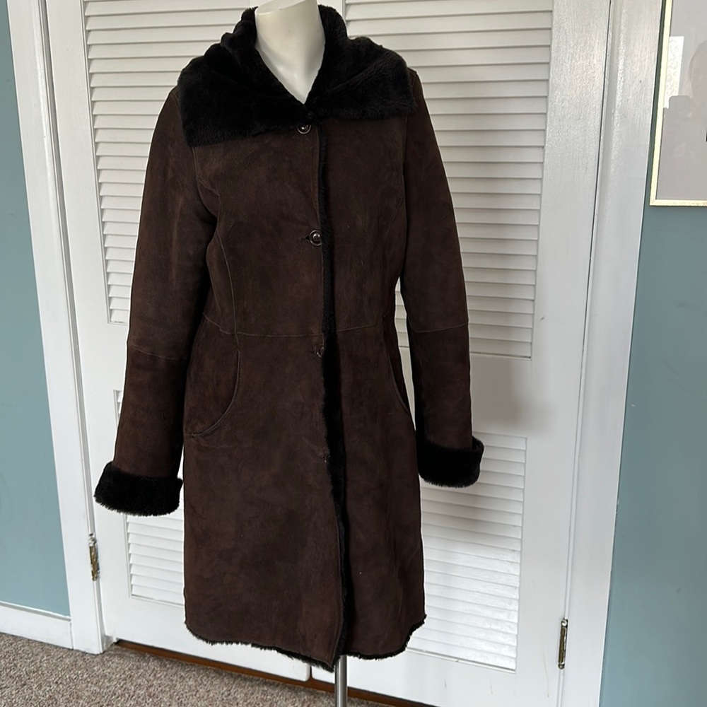 Cole Haan City lamb skin suede shearling lined jacket sz M